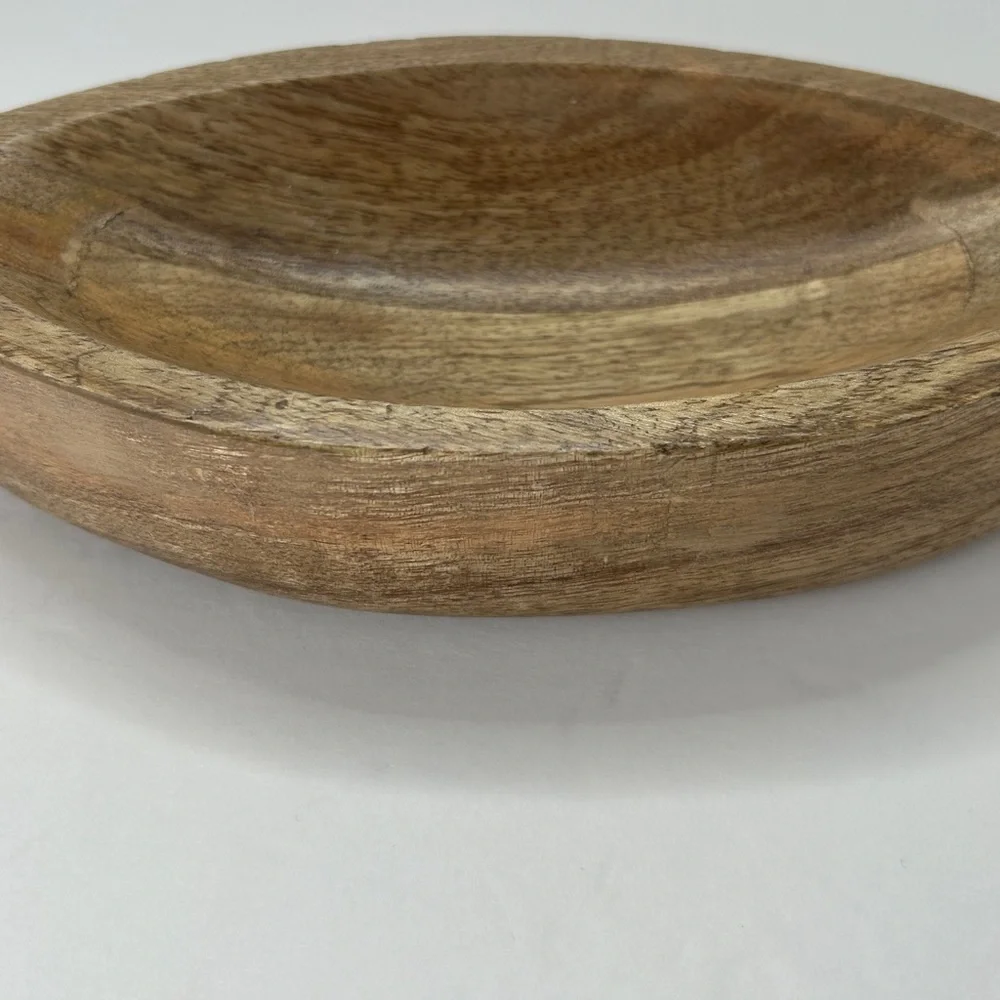 Vintage Pier One Wooden Oval Serving Bowl W/ Handles Nuts Crackers Key Holder